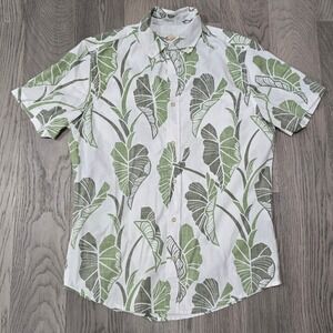 Reyn Spooner Short Sleeve Shirt AOP Tropical Leaf Green White Print Mens Small